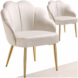 Fauteuil cocktail rembourré en velours Lot de 2 crème/or - TU