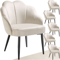 Lot 6 fauteuils cocktail rembourrés revêtement en velours crème/noir