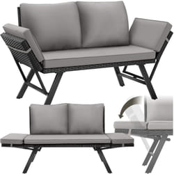 Tectake - Canapé lounge en rotin sintra 2-en-1 - gris clair/noir
