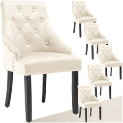 Lot 6 chaises de salle à manger matelassée en velours crème/noir