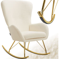 Fauteuil à bascule Rembourrage épais avec revêtement en tissu bouclé grand dossier et coussin de siège amovible