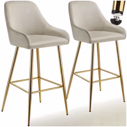Tabouret de bar en aspect velours rembourré Ensemble de 2 pièces crème/or