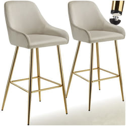 Tabouret de bar en aspect velours rembourré Ensemble de 2 pièces crème/or