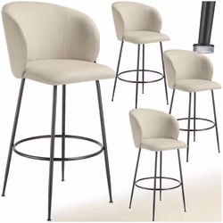 Chaise de bar en velours rembourré Ensemble de 4 pièces crème/noir