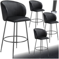 Chaise de bar en velours rembourré Ensemble de 4 pièces noir/noir