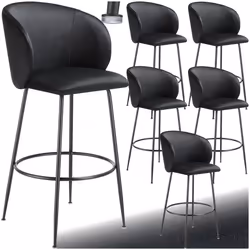 Chaise de bar en velours rembourré Ensemble de 6 pièces noir/noir