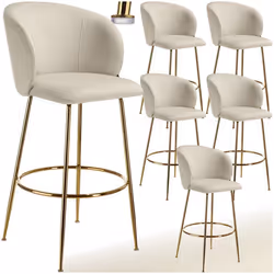Chaise de bar en velours rembourré Ensemble de 6 pièces crème/or