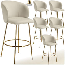 Chaise de bar en velours rembourré Ensemble de 6 pièces crème/or