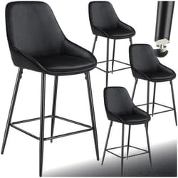 Chaise de bar rembourrée avec une housse douce Ensemble de 4 pièces Aspect velours noir/noir