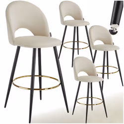 Chaise de bar en velours rembourré Ensemble de 4 pièces crème/noir