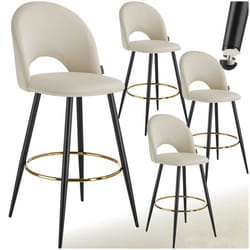 Chaise de bar en velours rembourré Ensemble de 4 pièces crème/noir
