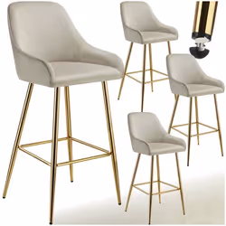 Tabouret de bar en aspect velours rembourré Ensemble de 4 pièces crème/or