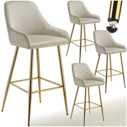Tabouret de bar en aspect velours rembourré Ensemble de 4 pièces crème/or