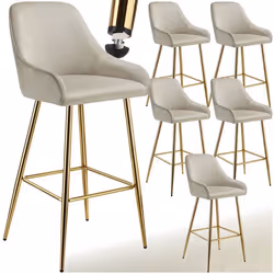 Tabouret de bar en aspect velours rembourré Ensemble de 6 crème/or