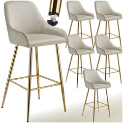 Tabouret de bar en aspect velours rembourré Ensemble de 6 crème/or