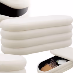 Banc rembourré 2 grands compartiments de rangement  Bouclé crème/ blanc