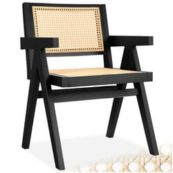 Chaise de salle à manger - TECTAKE - Fauteuil LISSY style boho avec cannage viennois en bois et accoudoirs - Noir
