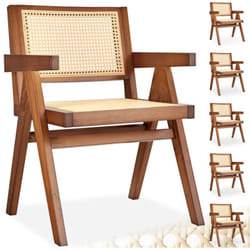 Tectake - Chaise de salle à manger lissy avec cannage viennois et accoudoirs 6 chaises chêne foncé -