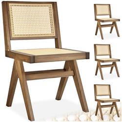 Chaises en bois - TECTAKE - Lot de 4 fauteuils LISSY avec cannage viennois en bois design boho 485 x 535 x 83 cm - Chêne clair