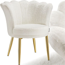 Tectake - Fauteuil rembourrage épais revêtement fourrure synthétique crème/or