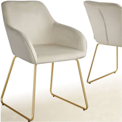 Chaise de salle à manger en velours rembourré  Aspect velours crème/or