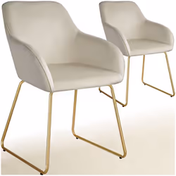 Chaise de salle à manger en velours rembourré Lot de 2 Aspect velours crème/or