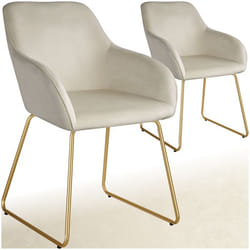 Chaise de salle à manger en velours rembourré Lot de 2 Aspect velours crème/or