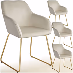 Chaise de salle à manger en velours rembourré Lot de 4 Aspect velours crème/or