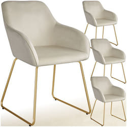 Chaise de salle à manger en velours rembourré Lot de 4 Aspect velours crème/or