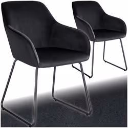 Chaise de salle à manger en velours rembourré Lot de 2 Aspect velours noir/noir