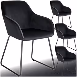Chaise de salle à manger en velours rembourré Lot de 4 Aspect velours noir/noir