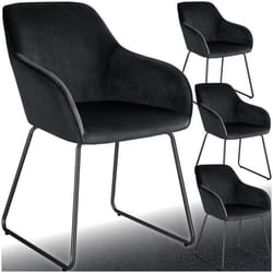 Chaise de salle à manger en velours rembourré Lot de 4 Aspect velours noir/noir