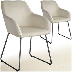 Chaise de salle à manger en velours rembourré Lot de 2 Velours crème/noir