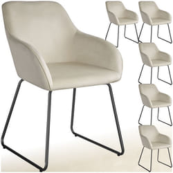 Chaise de salle à manger en velours rembourré Lot de 6 Velours crème/noir