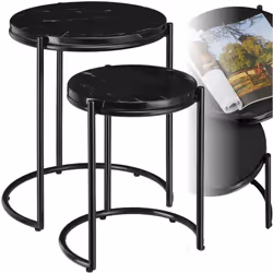 Table d'appoint plaques de marbre de haute qualité Ensemble de 2 pièces noir/noir