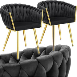 Tectake - Lot 2 chaises de salle à manger en velours design noué noir/or