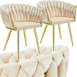Set de chaises salle à manger Astano velours design noué Lot 2 en sable/or -