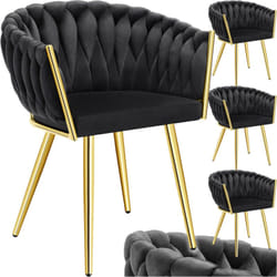 Lot 4 chaises de salle à manger en velours design noué noir/or
