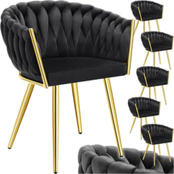 Lot 6 chaises de salle à manger en velours design noué noir/or
