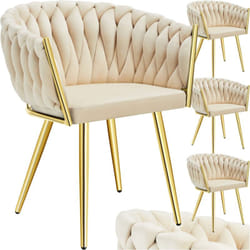 Set de chaises salle à manger Astano velours design noué Lot 4 en sable/or -