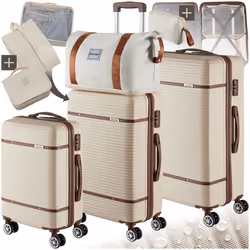 TECTAKE Ensemble de valises MADISON 13 pièces avec serrure TSA et coques rigides en ABS robuste - Crème