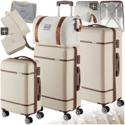 TECTAKE Ensemble de valises MADISON 13 pièces avec serrure TSA et coques rigides en ABS robuste - Crème