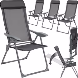 4 Chaises de Jardin de Camping Pliantes en Aluminium en Plastique en Polyester avec Dossier 73 cm x 59 cm x 110 cm Gris TECTA ...