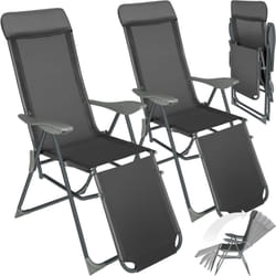 Tectake - Lot de 2 chaises de jardin Pliable Dossier réglable en 5 positions, avec coussin pour la tête, repose-pieds mobile