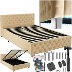 Lit rembourré En aspect velours avec motif matelassé 140 x 200 cm beige