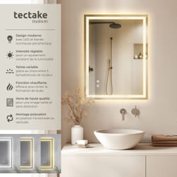 Miroir De Salle De Bain Led Clara Réglable Avec 3 Couleurs De Lumière - 50 X 70 Cm