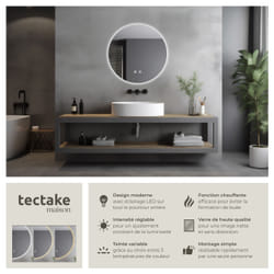 Miroir De Salle De Bain Led Aurora, Réglable, Avec 3 Couleurs De Lumière - 60 Cm