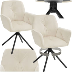 Chaise à accoudoirs pivotante en velours et rembourrée Lot de 2 Velours crème/noir - TU