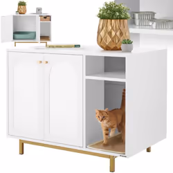 Armoire pour chat avec entrée latérale blanc/doré