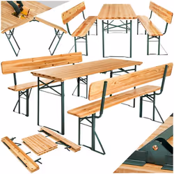 ensemble de tables et bancs de brasserie 3 pièces, pliable, dossiers amovibles  marron